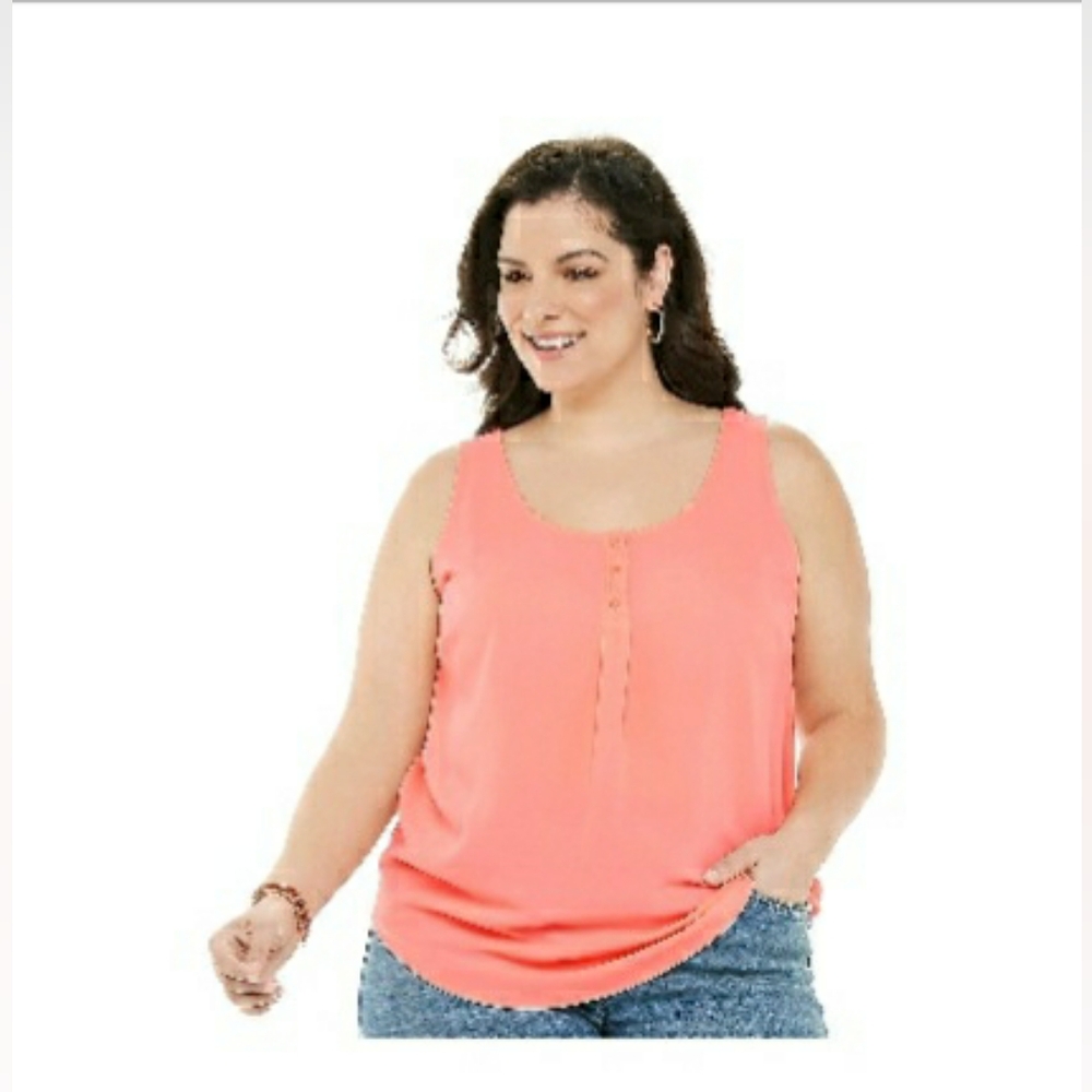 EVRI Women's NWT 3X Peach Wedding Sleeveless Button-Front Swing Tank Top Blouse